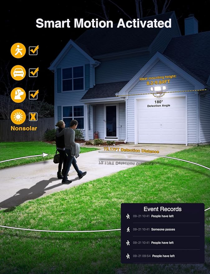 Onforu 65W Smart LED Security Lights Motion Sensor Light Outdoor, 5500LM, 2500K-6500K, APP Control, WiFi Alexa Flood Light Outdoor Motion Detector with Adjustable 3 Head,Black