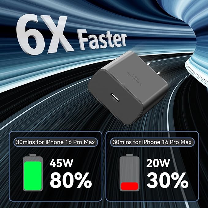 Phone 16 Pro Max Charger Fast Charging, 45W Super Fast USB C Charger Block with 10FT Long Charging Cord Cable for 16 Pro Max/16/16 Plus,15 Pro Max/15 Pro/15, Android Phone-Black