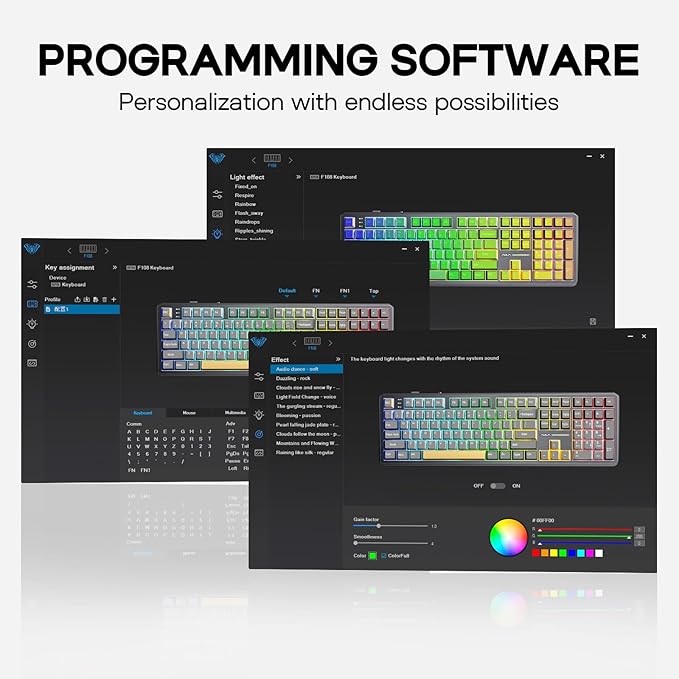 EPOMAKER Aula F108 Wireless Gaming Keyboard, Full Size Mechanical Keyboard with 4000mAh Battery, 108 Hot-Swappable and Programmable Keys, RGB Backlight, for Mac/PC/Android (White&Blue)