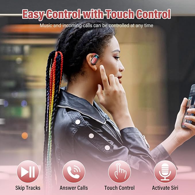 Open Ear Headphones, Wireless Bluetooth 5.4 Earbuds with Big Earhooks, Ultra-Comfort Open Ear Earbuds, 58 Hours HD Stereo Sound Over Ear Earphones, IP7 Waterproof Headset for Workouts, Red