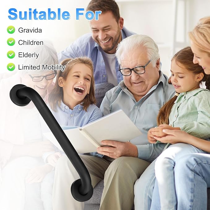 2-Pack 12 Inch Anti Slip Grab Bars for Bathtubs and Showers, Stainless Steel Safety Shower Handle for Bathroom/Toilet/Seniors/Elderly Assist Bath Handle [Black]