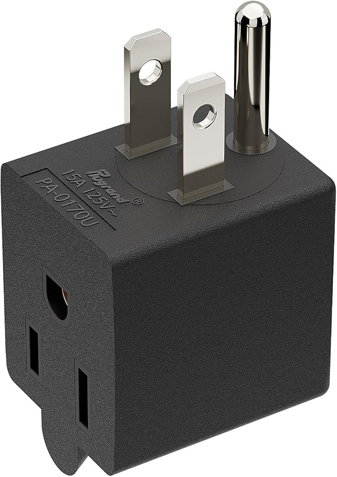90 Degree Adapter Upward Angled, USA 3-Prong Male-Female Adapter, 90 Degree Angled USA Male Female Plug, 5-15P to 5-15R Direction Changer Space Save Plug Black PA-0170U