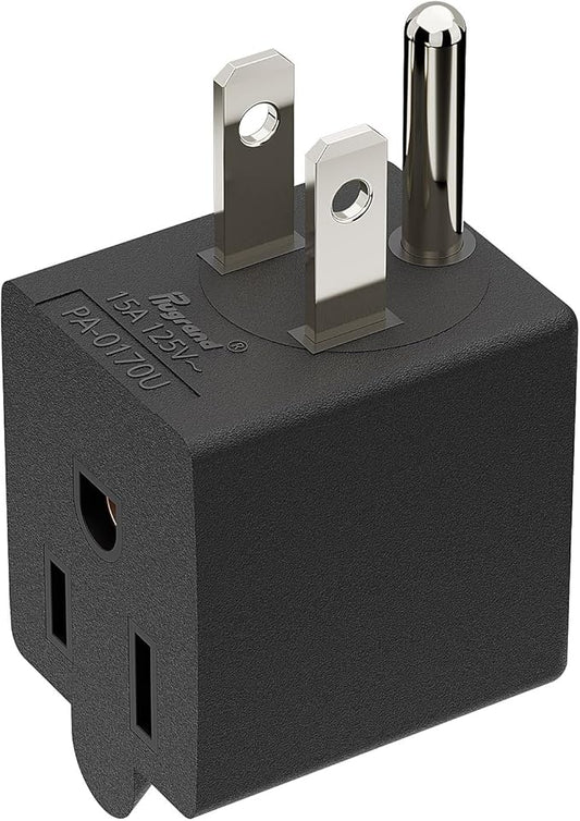 90 Degree Adapter Upward Angled, USA 3-Prong Male-Female Adapter, 90 Degree Angled USA Male Female Plug, 5-15P to 5-15R Direction Changer Space Save Plug Black PA-0170U