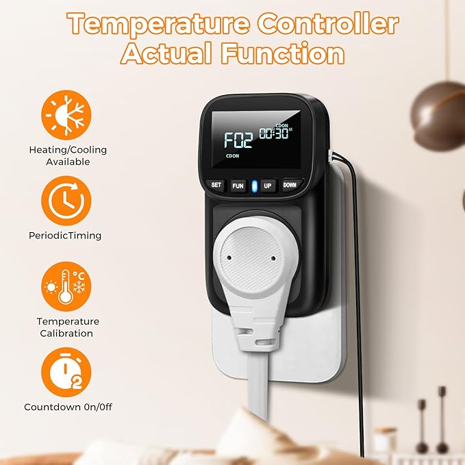 Diymore Digital Temperature Controller Outlet,1800W Plug in Thermostat,Heating Cooling Mode,120V Incubator Room Thermometer Gauge Reptile Thermostat Greenhouse Thermometer for House Pool Thermometer