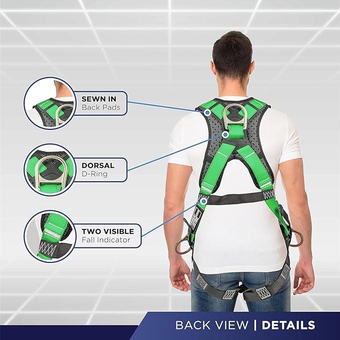 Palmer Safety Full Body Harness with 5 Point Adjustment, Dorsal D-ring, Grommet Legs, Two Side D Rings, and Fall Indicators
