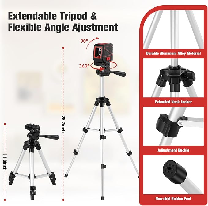 Laser Level, 100 feet 360 Self Leveling Green Cross Line lazer leveler tool with Tripod & Battery - for Picture Hanging, Construction, and DIY Home Improvement - IP54 Waterproof for Laser Measuring