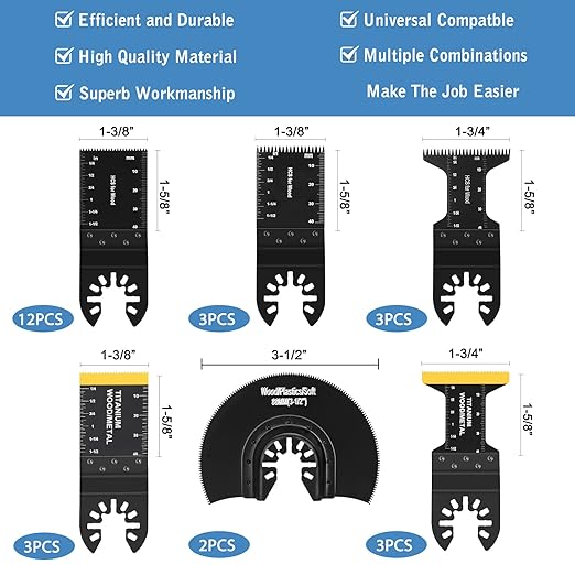26pcs Oscillating Saw Blades Titanium Multitool Blades for Wood Plastics Metal oscillating Tool Blades Kits Fit Rockwell Ridgid Ryobi Milwaukee Chicago Craftsman Dewalt