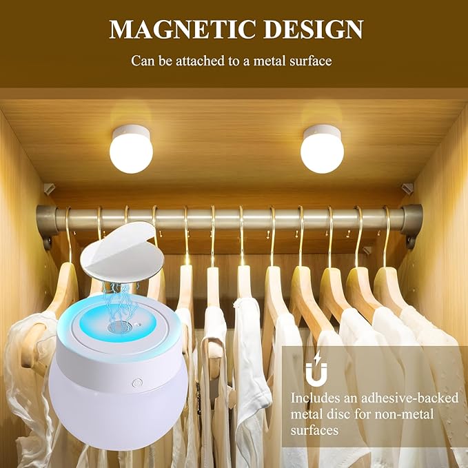 Rechargeable Battery Operated Light Bulb with Remote for Lamps, E26 Wireless USB Charging Magnetic LED Battery Powered Light Bulb, 380 LM Dimmable Puck Lights, 15 Colors, Timer, 2 Pack