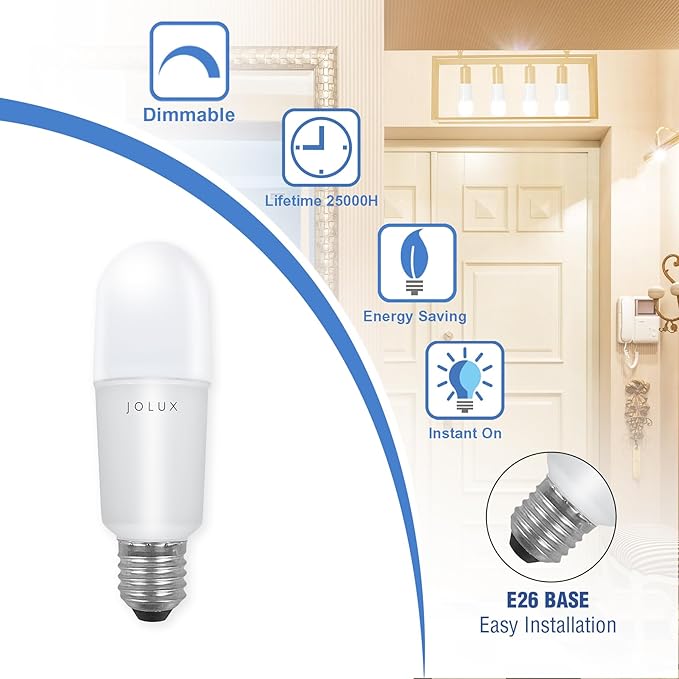 Jolux LED Stick Light Bulbs Dimmable,led Bulbs 100 watt Equivalent,5000K(Daylight) led Enclosed Fixture Rated, 14 Watt 1500 Lumen,Standard Medium Screw Base,E26 led Bulb Narrow,6 Pack……
