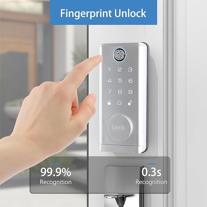 Fingerprint Door Lock with Handle Set, Keyless Entry Smart Door Lock, Electronic Keypad Deadbolt Locks, App Control for Front Door, Home (Matte Silver in Zinc)