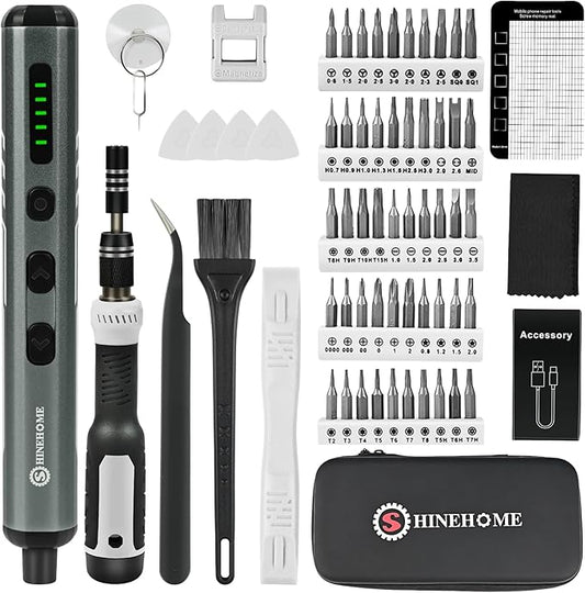 Mini Electric Screwdriver, 66 in 1 Precision Screwdriver Set 50 S2 Magnetic Bits, 4 LED, 5 Torque Small Power Screwdriver Cordless Watch Phone Laptop Repair Tool Kit Cool Gifts For Dads Friends -Grey