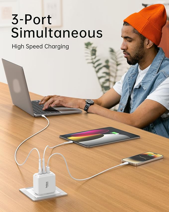 SELORE 67W USB C Charger Block, GaN Foldable Fast Charging Block, 3-Port Wall Charger Adapter with USB-C Cable for MacBook Pro/Air, iPhone 17/16/15/14/13/12/11, iPad Pro, Galaxy S25/S24/S23, Tablets