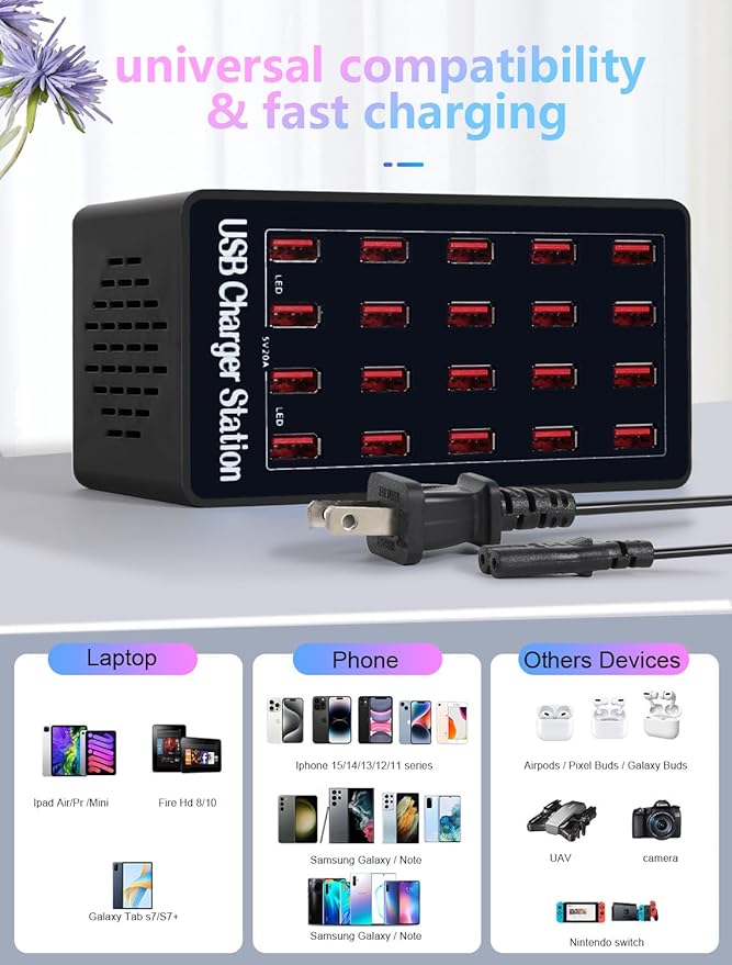Charging Station, 100W20Port USB Charging Station, Multiple USB Charger Station, Charging Station for Multiple Devices, Multi USB Charging Station, Chargers for Multiple Devices