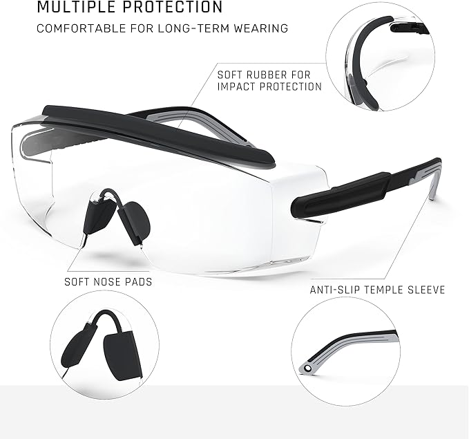 Anti Fog Safety Glasses Safety Goggles Over Glasses Protective Glasses with Anti Scratch Lenses Adjustable