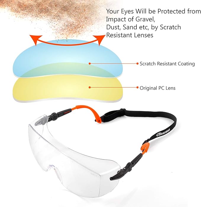 SAFEYEAR Safety Glasses Over Eyeglasses Fit Over Eyewear,ANSI Z87 Certified,Clear Anti-Scratch Fog Proof Goggles