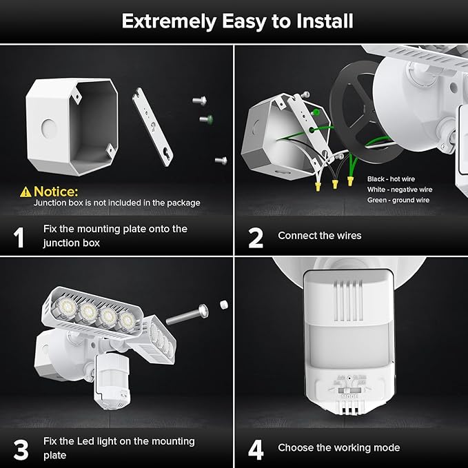 SANSI 7000LM Brightness Motion Sensor Outdoor Light,Dusk to Dawn LED Flood Light,54W 5000K 700W Equiv IP65 Floodlight with Adjustable 2 Heads 8 Lights More Energy Efficient for Garage,Yard (White)