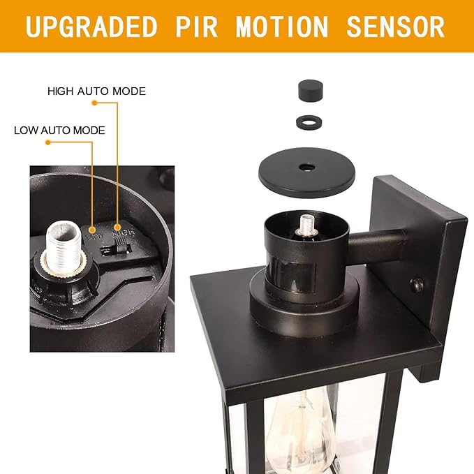 2 Pack Motion Sensor Outdoor Wall Lights Dusk to Dawn Outdoor Wall Lantern Porch Lights Outdoor Wall, Matte Black Wall Mount Vintage Outdoor Garage Lights Exterior Patio Wall Light Fixtures