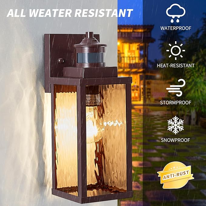 2 Pack Bronze Motion Sensor Outdoor Wall Lights,Updated Dusk to Dawn Outdoor Lighting, Exterior Light Fixtures Wall Mount,Waterproof Porch Light Outside Lights for House