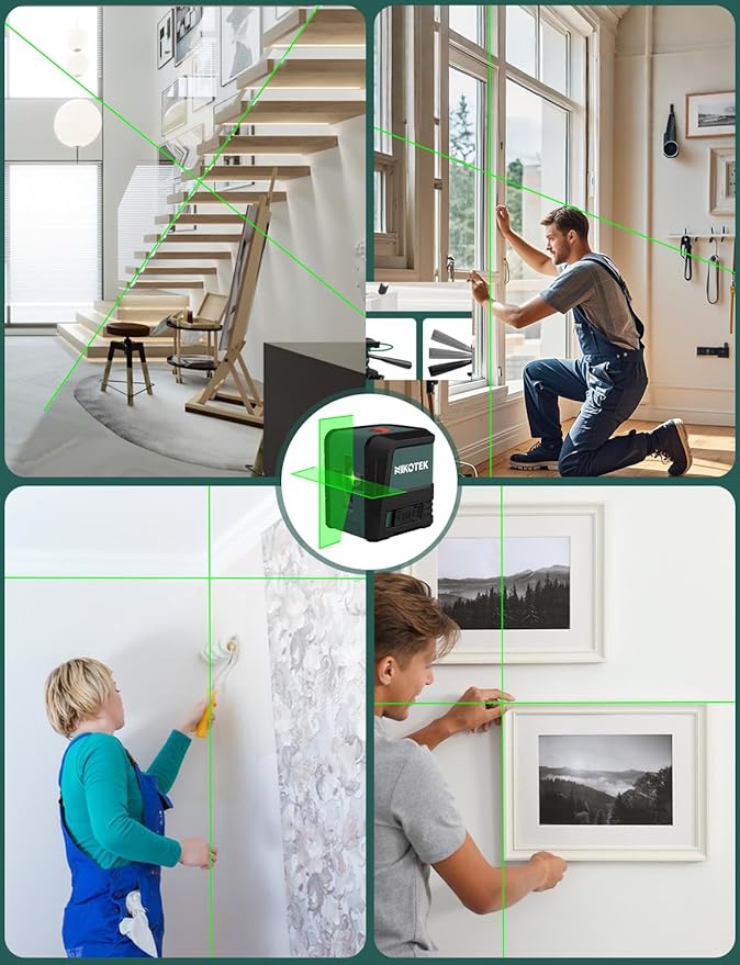 Laser Level, Self-leveling Green Line Laser With Horizontal and Vertical Lines for Construction and Picture Hanging, Battery Included (NK02G With 26 inch Tripod)