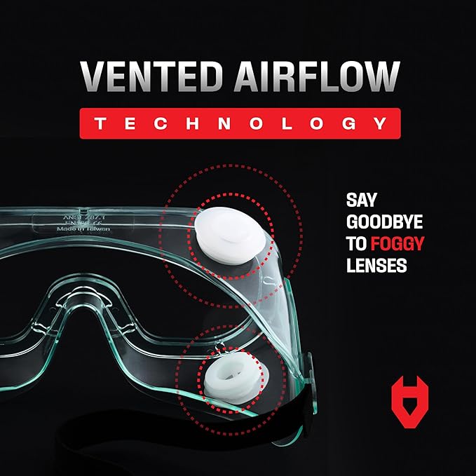 NoCry Protective Safety Lab Goggles Over Glasses with Anti-Fog Coating, Clear Scratch-Resistant Lenses, 100% UV Protection, Universal Fit, Vented, ANSI Z87.1 Rated Safety Goggles for Men and Women