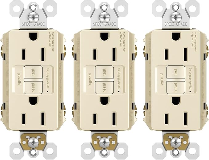 Legrand radiant 1597LA3PKCC4 15 Amp GFCI Self Test Decorator Duplex Outlet, Light Almond (3 Pack)