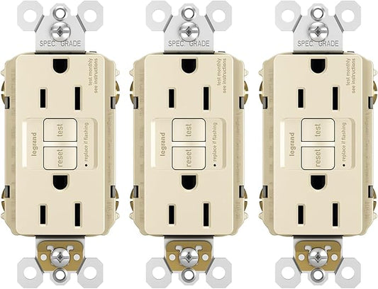 Legrand radiant 1597LA3PKCC4 15 Amp GFCI Self Test Decorator Duplex Outlet, Light Almond (3 Pack)