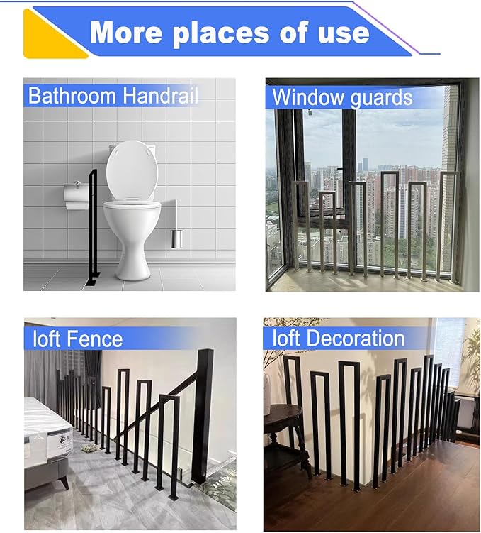 2Pcs U-Shape Handrails for Steps, 7.9x35.4in Matte Black Hand Rails for Indoor Outdoor Stairs, Stair Railing Industrial Wrought Iron Railing for Garden Loft Corridor