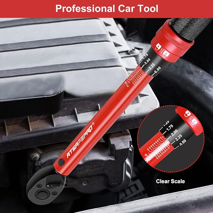 3/8-Inch Drive Click Torque Wrench,Dual-Direction Adjustable,72-Tooth Dual Range Scales-5-50Ft-Lb/6.8-68Nm,Quick Release Ratchets