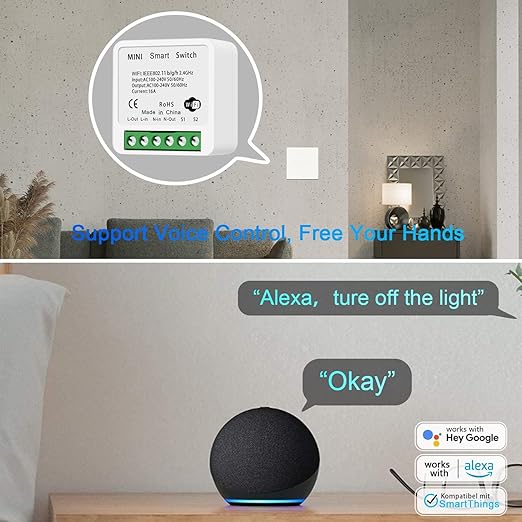 WiFi Smart Switch Light Switch, Compatible with Alexa/Google Home, APP Remote Control, Voice Control, DIY Mode, Timer Function, LAN Control, No Hub Required, 2 Way 16A(4 Pack)