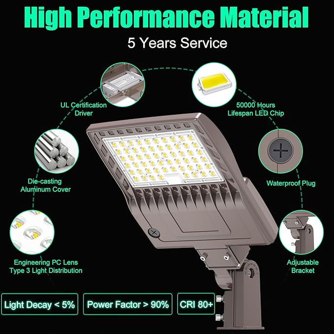 200W Parking Lot Lights Commercial Slip Fitter UL DLC Listed 28000LM IP65 5000K Area Street LED Shoebox Pole Light 100-277VAC Input Brown, LED Sport Court Light Outdoor