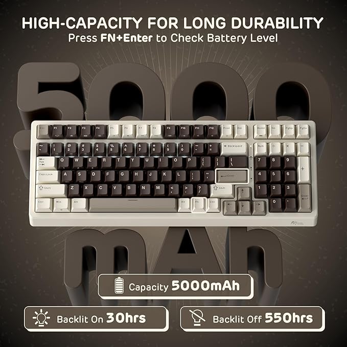 RK ROYAL KLUDGE F99 Wireless Mechanical Keyboard with Numper Pad, Tri-Mode Hot Swappable 95%100 Keys Gaming Keyboard BT/2.4G/USB-C, Pro Software, 5000mAh Battery, Customed Linear Creamy Switches
