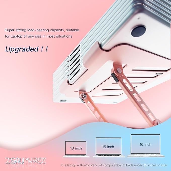 360° Rotating Adjustable Laptop Stand Perfect for Work, Painting,Office,Travel,Home,Fits MacBook & Laptops up to 13-15",Dual Rotary Shaft,Folding Design-Pink(Free Mouse pad)