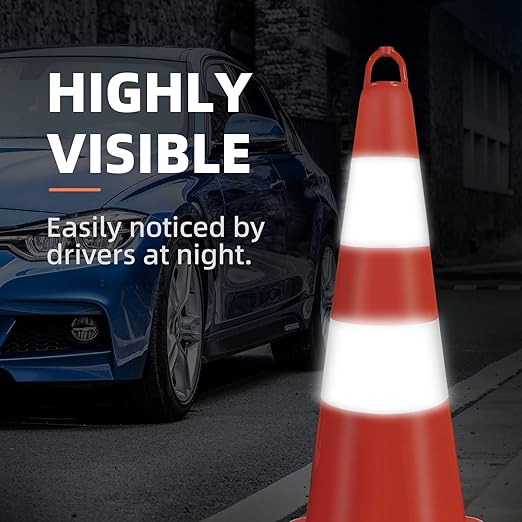 Traffic Cones 28 inch Orange 12 Pack with Reflective Collars Fit Parking Lot,Driveway Road Traffic Control Construction Safety Cones