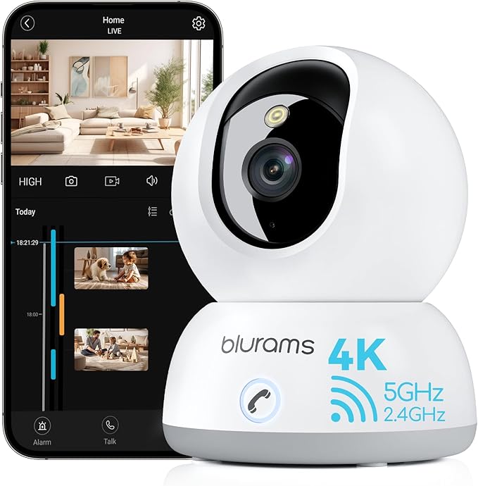blurams 4K Ultra HD Indoor Cameras for Home Security, Home Camera with One-Touch Call, Color Night Vision, Motion Tracking, 5GHz/2.4GHz Wi-Fi, Cloud & SD Card Storage, Wi-Fi 6