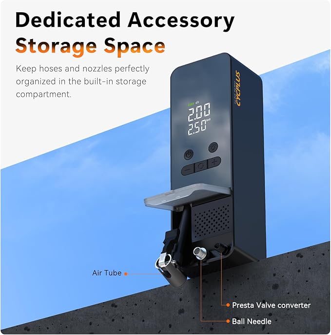 CYCPLUS Tire Inflator Portable Air Compressor - 150PSI Cordless Air Pump with Digital Tire Pressure Gauge, Auto Shut Off, DC/AC 2-in-1 for Car/Motorcycle/E-Bike/Ball