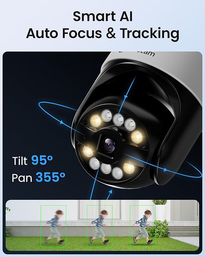 4K Wireless Security Camera System Wi-Fi 6, Color Night Vision, 355° Pan 95° Tilt, Light & Siren Alarm, Human Vehicle Detection, Two-Way Audio for Indoor Outdoor, 8CH NVR 1TB HDD Included