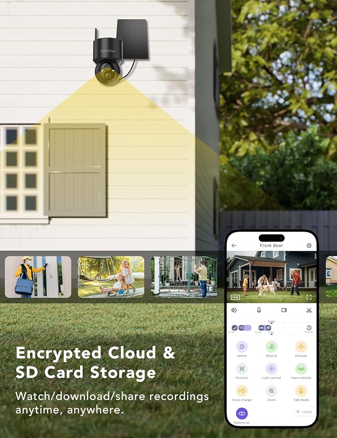 2K Solar Security Cameras Wireless Outdoor, 360°PTZ Battery Powered Cameras for Home Security, 2.4G WiFi Outdoor Camera with Color Night Vision, IP66 Waterproof, Motion Sensor Alarm, Black，2Pack