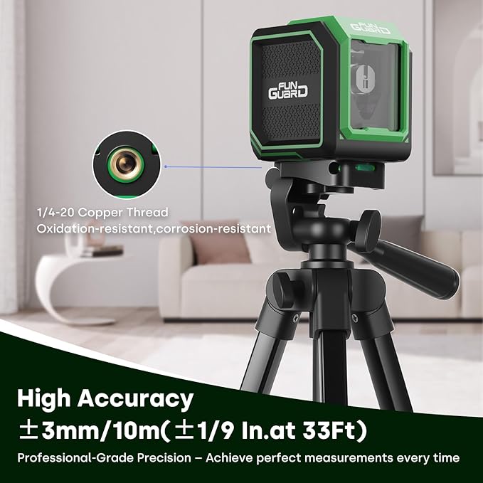 Green Laser Level with Adjustable Tripod Self-leveling& Manual Mode Horizontal and Vertical Lazer Level, 2xAA Batteries for Construction Home Decoration DIY etc.