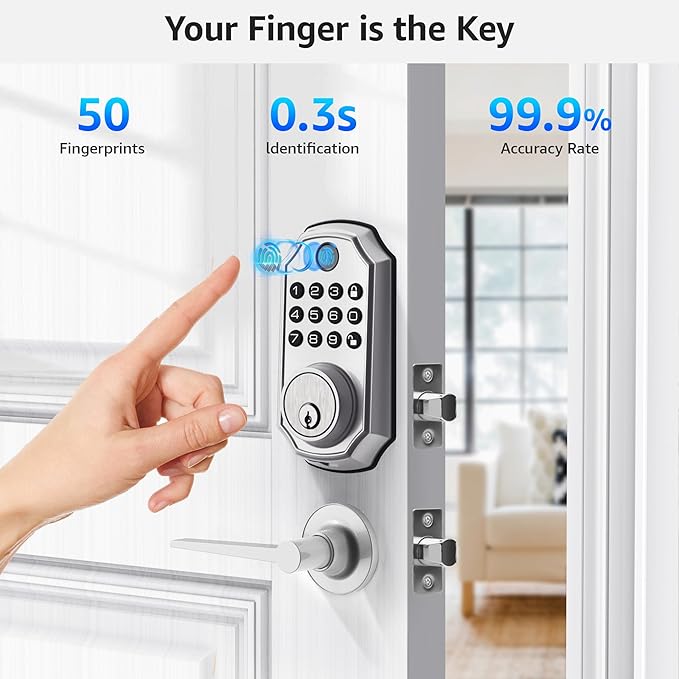 LOCK&SOLVER Keypad Door Lock with Handle, Smart Locks for Front Door, Keyless Entry Doorlock, Deadbolt Lock with Handle Set, App Remote Control, Easy Install with Video Guide, Rust-Resistant Zinc