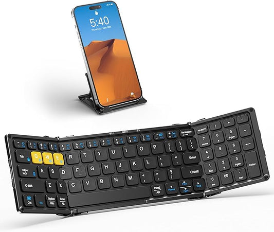 Foldable Bluetooth Keyboard, Folding Portable Wireless Keyboard with Numeric Keypad, Pocket Travel Keyyboard for MacOS Android Windows iOS, Sync Up to 3 Devices (BT5.1 x 3)