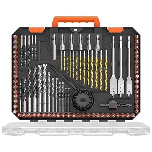 ENERTWIST 105 Pcs Drill Bit Set - HSS Titanium Coated, Carbon Steel Woodworking Bits, Hole Saws & Screwdriver Bits for Wood, Metal, Cement in Durable Case