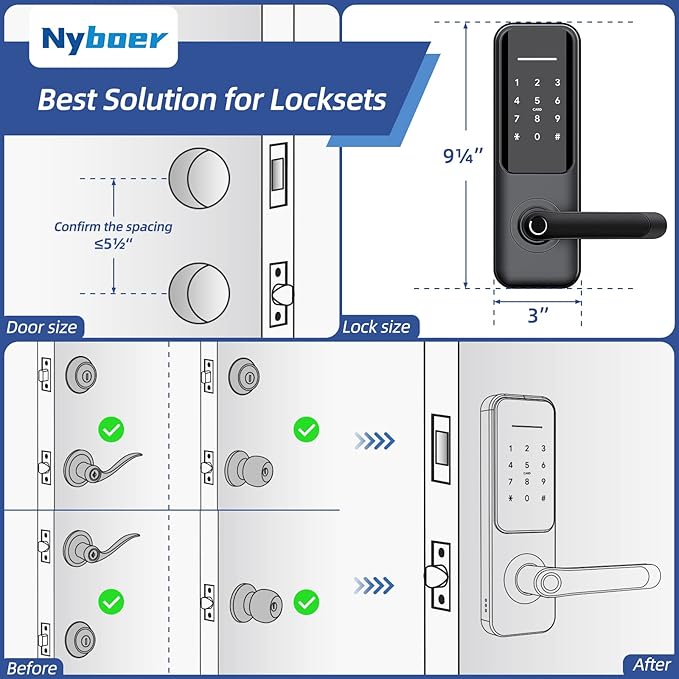 Keyless Fingerprint Smart Door Lock and Handle - Keypad Entry, Electronic Passcode for Front Door