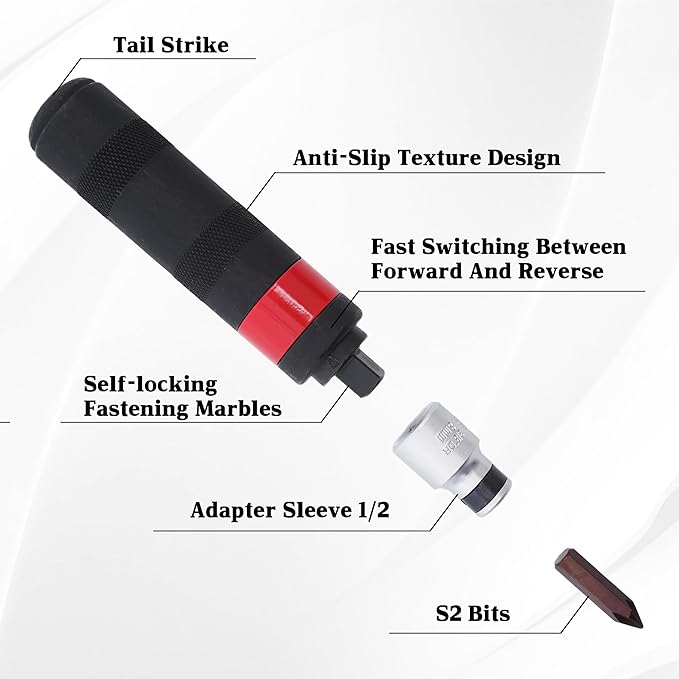 3/8" Manual Hand Impact Driver Set Extractor-12 PCS Impact Screwdriver S2 Steel Much More Durable Disengage Rusted Fasteners or Frozen Bolts Manual Reversible Impact Driver Set