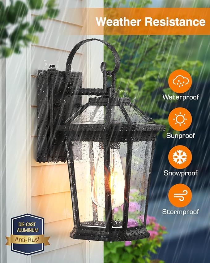 VIANIS Dusk to Dawn Exterior Light Fixture, Waterproof Outdoor Wall Sconce Porch Light for House, 100% Anti-Rust Aluminum Outside House Lights, Farmhouse Coach Lantern for Porch, Garage, Front Door