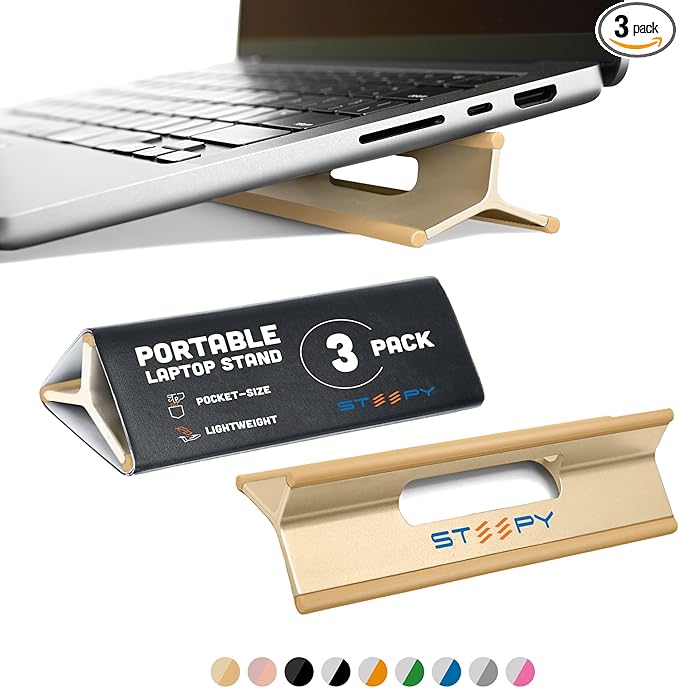 Steepy Adjustable Laptop Riser - 3 Height Computer Stand for Desk - Portable Laptop Stand