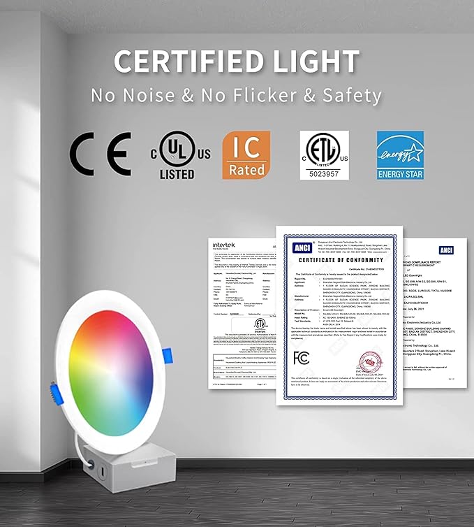Smart LED Recessed Lighting 6 Inch, IC Rated & ETL Certified Recessed Ceiling Light, RGB & Cool & Warm White Dimmable Color Changing Downlight Work with Alexa/Google, Sync to Music, 1200Lumen,6 Pack