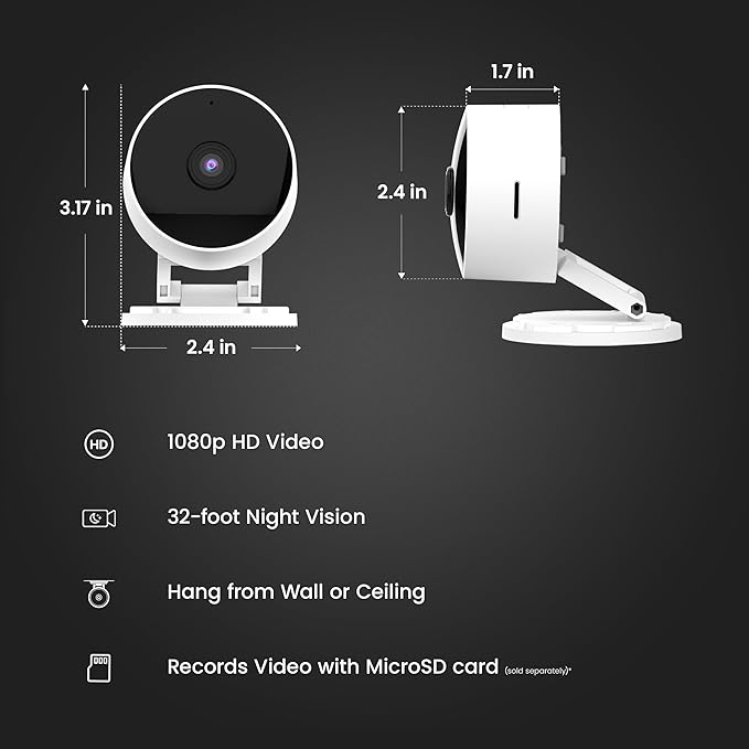 Feit Electric Indoor Security Camera with Motion Detection, 30ft. Night Vision, 360° Adjustable Head, 2.4GHz WiFi, 2-Way Audio, 1080p HD, Works with Alexa & Google Asst, Plug-in, White - CAM1/WIFI