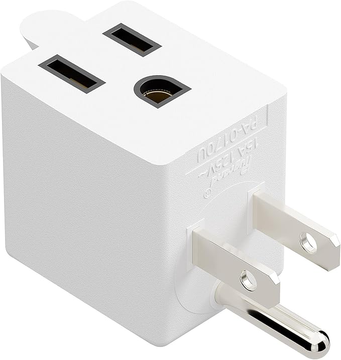 90 Degree Adapter Right Angled Upward Angled USA 3-Prong Male-Female Adapter, Plugrand 90 Degree Angled USA Male Female Adapter, 5-15P to 5-15R Direction Changer Space Save Adapter White PA-0170UW