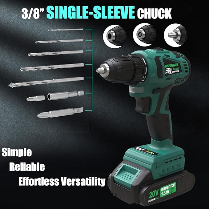 20V Cordless Brushless Power Drill Set with 2 Batteries and Charger,3/8-Inch Chuck Electric Drill-Driver,22 Torque Setting,Drilling/Driver Bits and Tool Bag Included