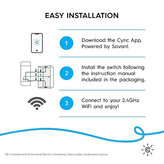 GE CYNC Smart Light Switch On/Off Button Style, No Neutral Wire Required Smart Switch, 2.4 GHz WiFi Works with Amazon Alexa and Google Home, White